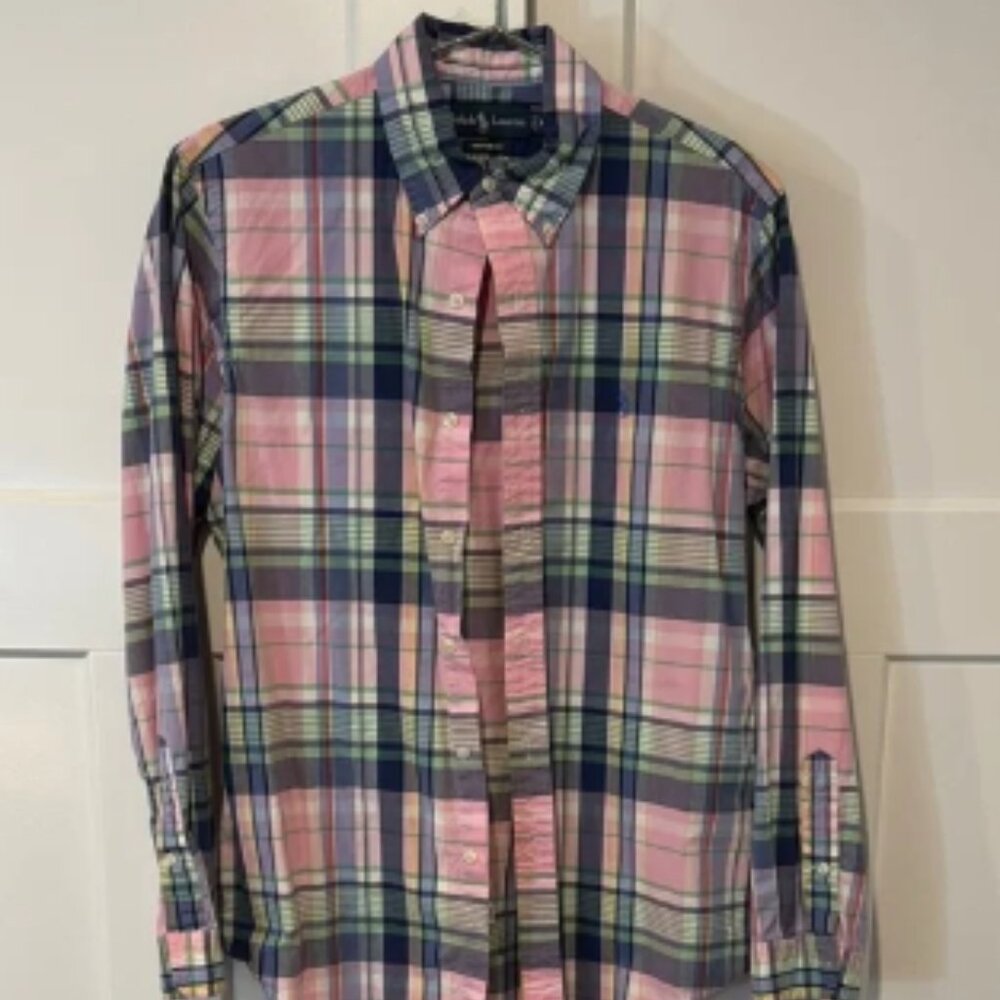 Ralph Lauren Pink and Blue Casual Button Down Shirt